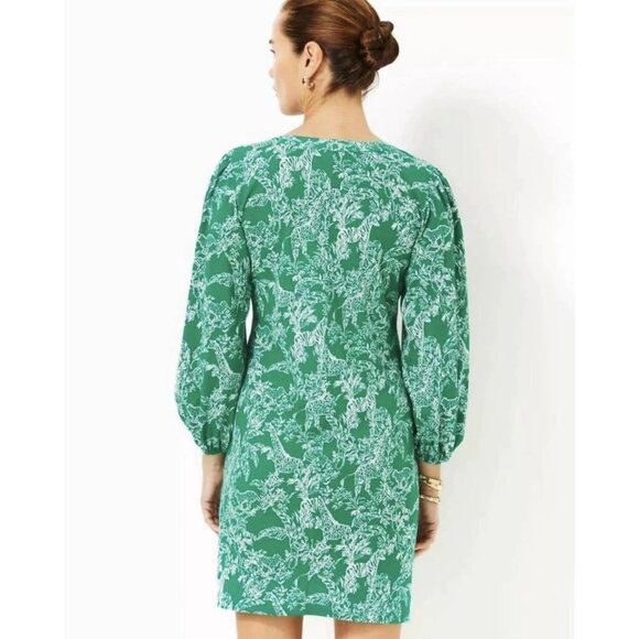 Lilly Pulitzer Cotton Emery Dress XS Gold Logo Buttons Fairy Whimsy Zoo Safari - Picture 12 of 16